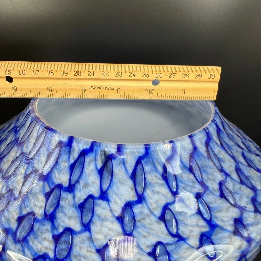 Positano Italy Blue White Art Glass Vase 9 Inch Tapered Honeycomb Pattern Vessel